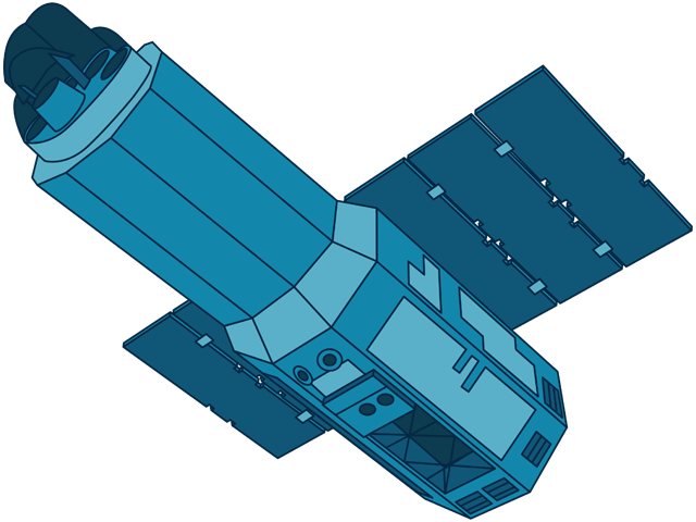 An illustration of the JAXA’s Suzaku spacecraft.